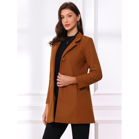 Winter Overcoat Mid-thigh Stand Collar Single Breasted Long Coat Brown Red - Picture 3 of 4